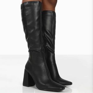 Public Desire Apology Black Pu Knee High Block Heel Boots Size US 7
